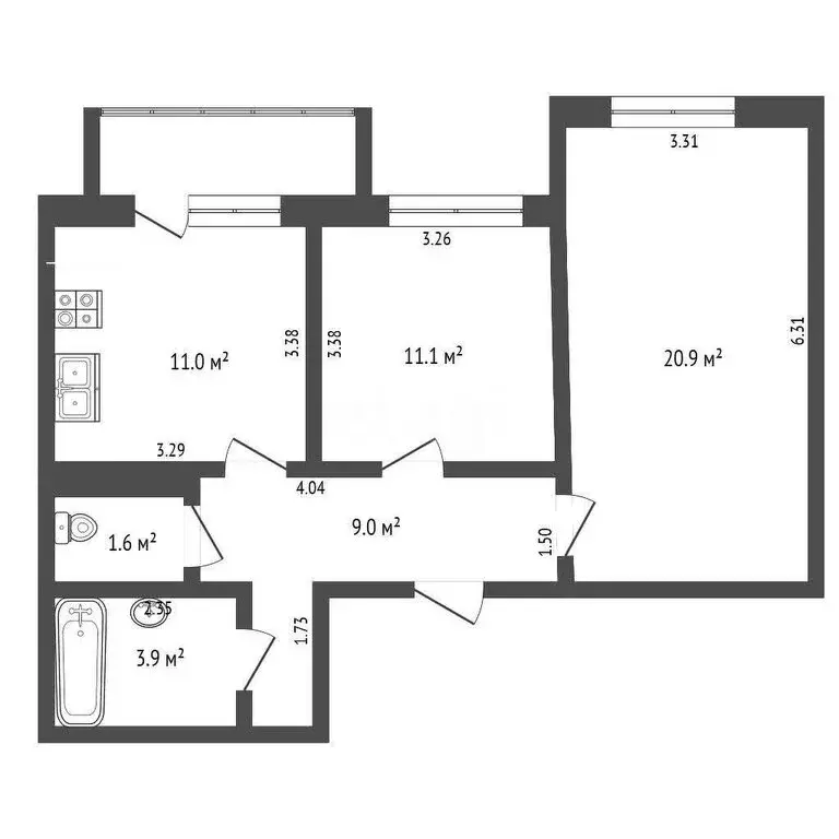 2-комнатная квартира: Севастополь, улица Степаняна, 4/1 (58.9 м) - Фото 1