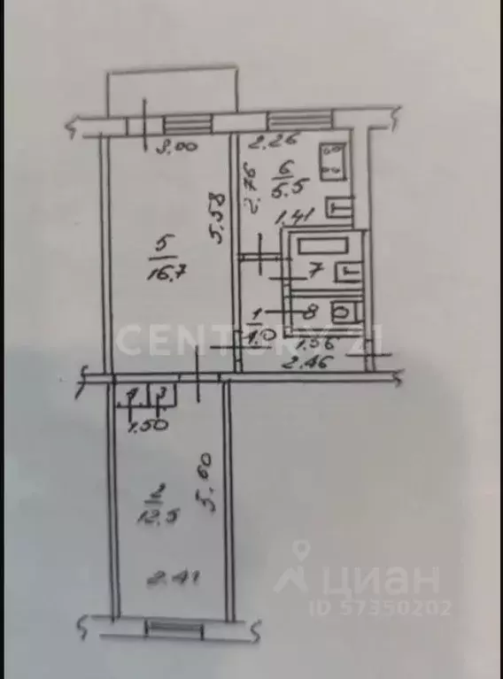 2-к кв. Липецкая область, Липецк Московская ул., 43 (43.0 м) - Фото 2