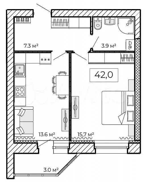 1-к. квартира, 38,8 м, 4/9 эт. - Фото 1