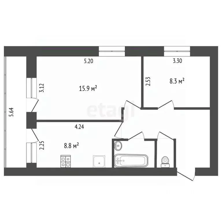 2-к кв. Вологодская область, пос. Семенково пер. Майский, 3 (45.5 м) - Фото 2