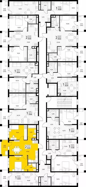 2-к. квартира, 54,5 м, 2/8 эт. - Фото 1