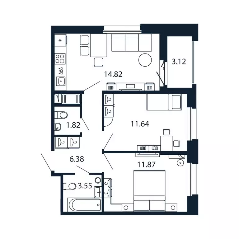 2-комнатная квартира: Новоселье, Центральная улица, 30к1 (49.6 м) - Фото 1