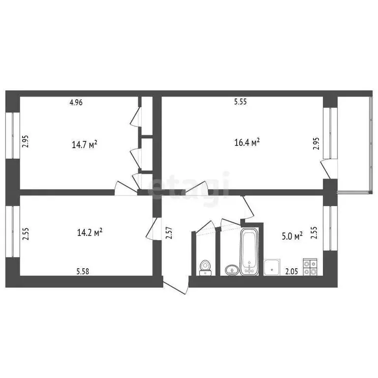 3-комнатная квартира: Тюмень, Холодильная улица, 42А (59.8 м) - Фото 1