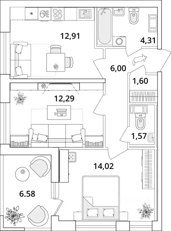 2-к кв. Санкт-Петербург Предпортовая тер.,  (55.99 м) - Фото 0