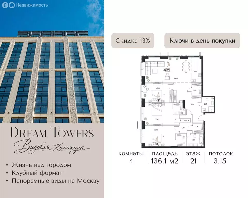 4-комнатная квартира: Москва, проспект Андропова, 9/1к2 (136.1 м) - Фото 1