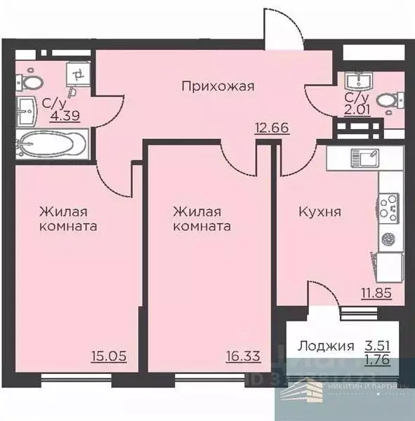 2-к кв. Воронежская область, Воронеж ул. Ломоносова, 116Б (64.0 м) - Фото 0