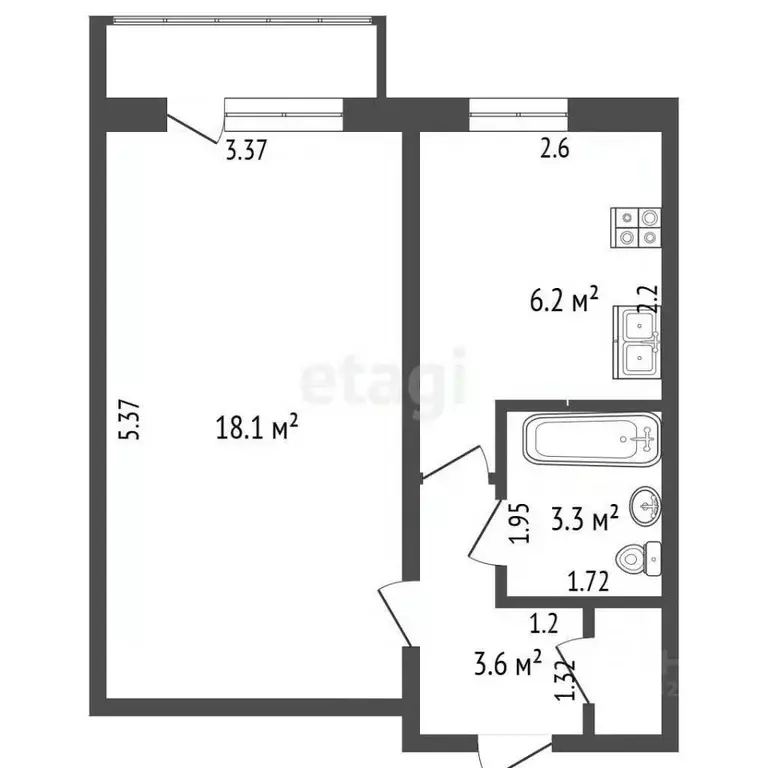 1-к кв. Нижегородская область, Балахна ул. Кирова, 12 (32.0 м) - Фото 2