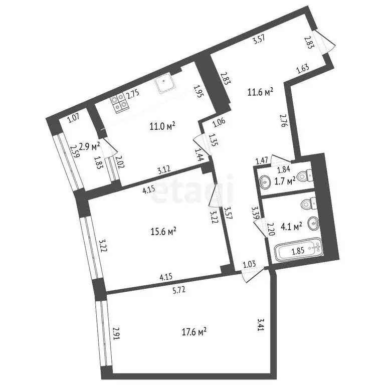 2-комнатная квартира: Калининград, улица Генерала Галицкого, 24 (70 м) - Фото 1