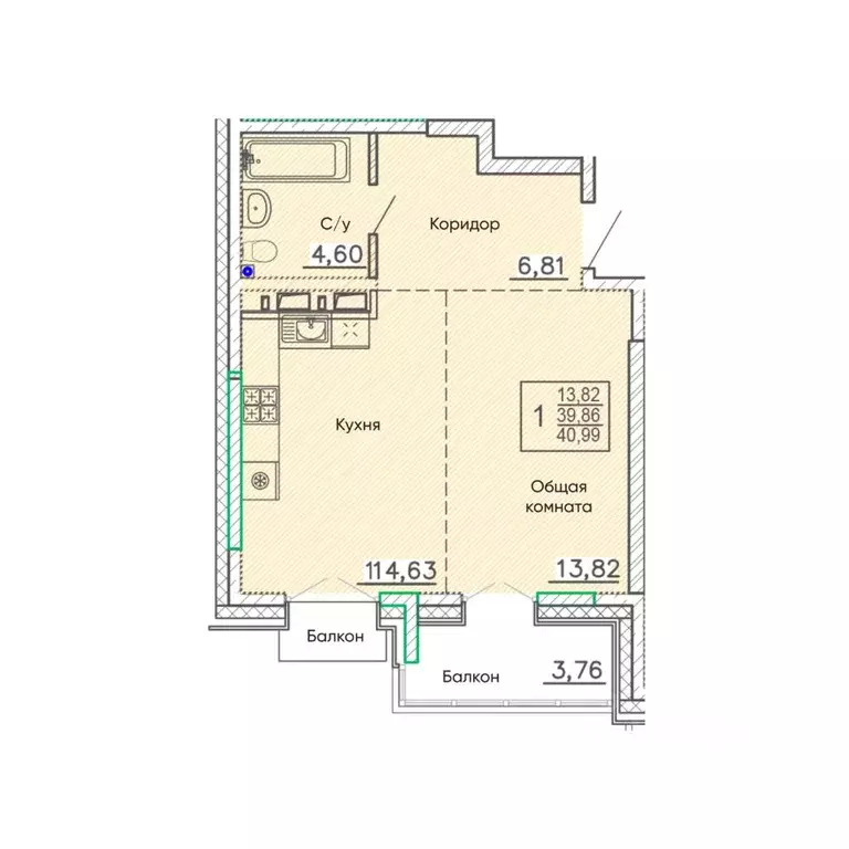 Свободной планировки кв. Бурятия, Улан-Удэ Энергетик мкр,  (40.99 м) - Фото 1