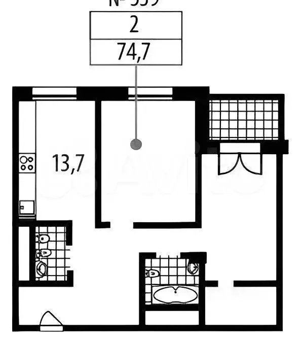 2-к. квартира, 79 м, 8/16 эт. - Фото 0