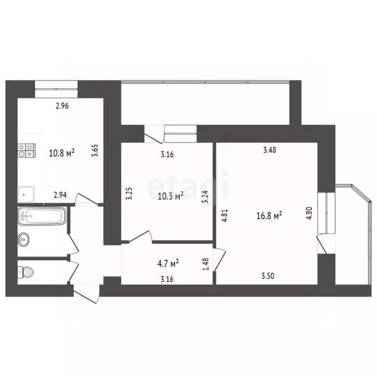 2-к кв. Вологодская область, Вологда Архангельская ул., 10 (50.3 м) - Фото 2
