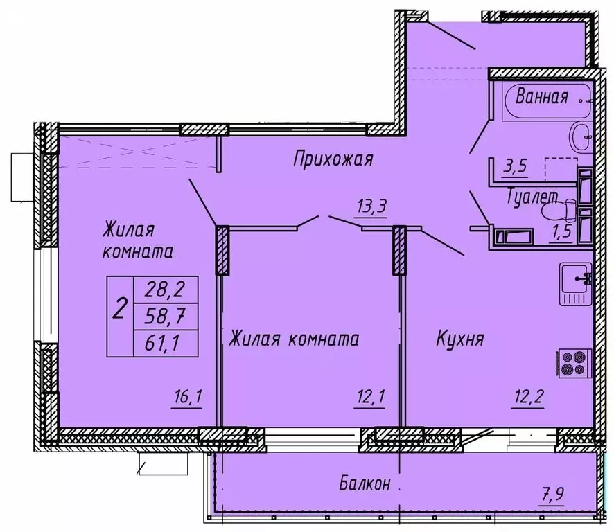 2-комнатная квартира: Орёл, улица Матросова, 3Б (61.1 м) - Фото 0