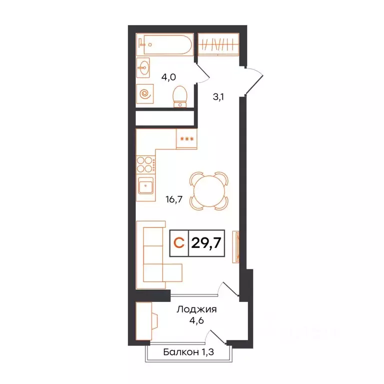 1-к кв. Тюменская область, Тюмень UNO жилой комплекс (29.7 м) - Фото 1