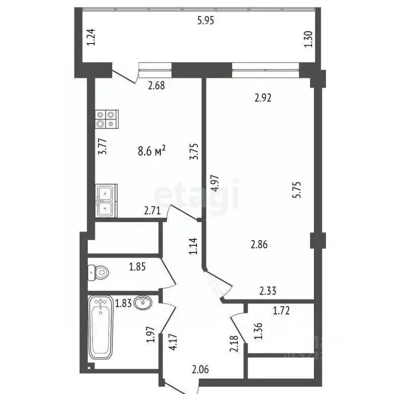 1-к кв. Татарстан, Набережные Челны 46-й комплекс, 11А (45.6 м) - Фото 2