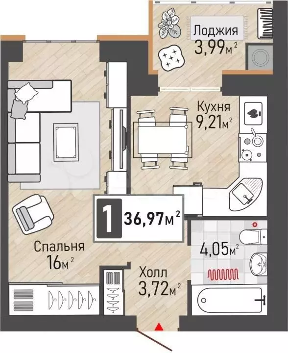 1-к. квартира, 37 м, 7/10 эт. - Фото 0