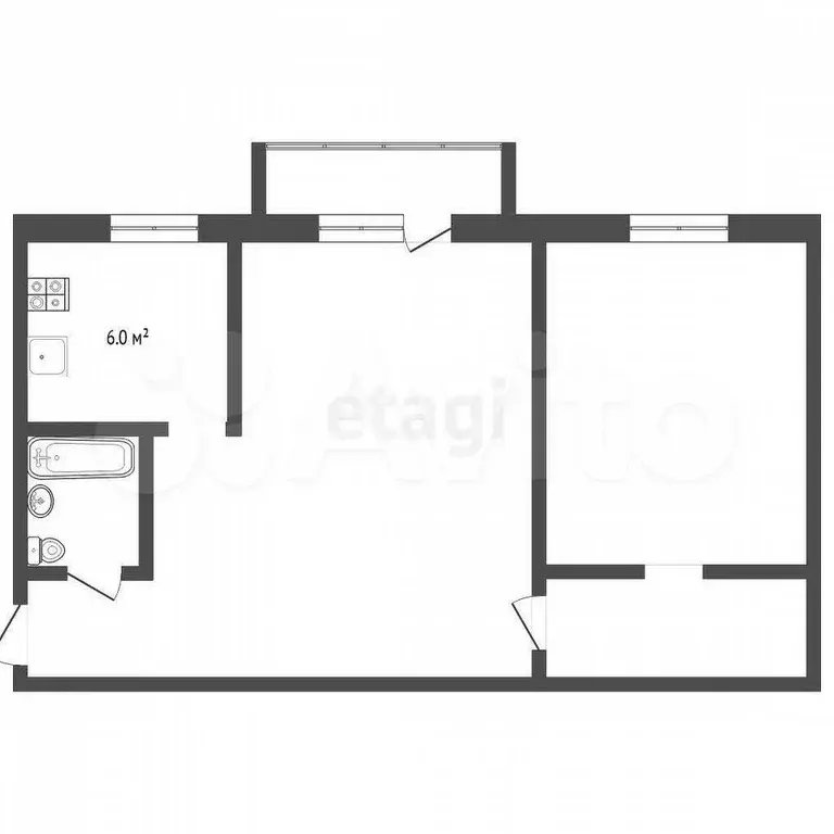 2-к. квартира, 42,6 м, 2/4 эт. - Фото 0