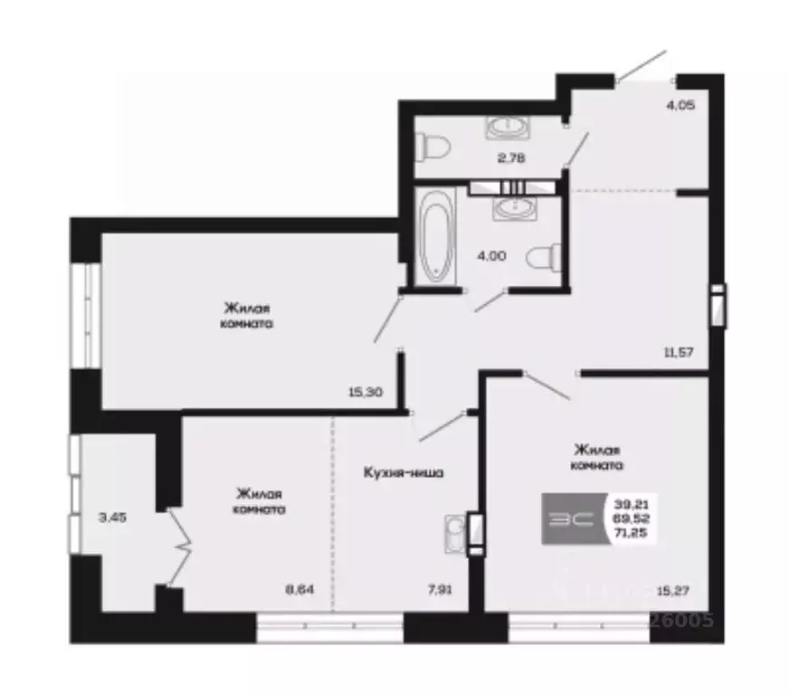 2-к кв. Новосибирская область, Новосибирск ул. Титова, 48 (69.52 м) - Фото 0