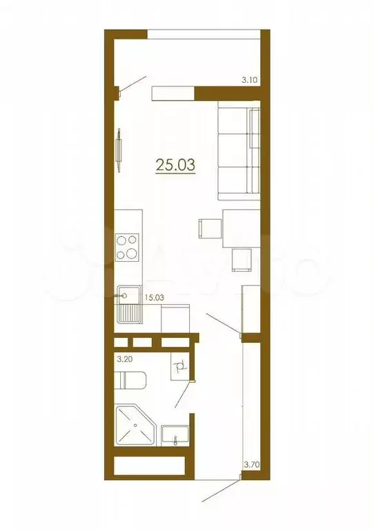 Квартира-студия, 25 м, 6/13 эт. - Фото 1