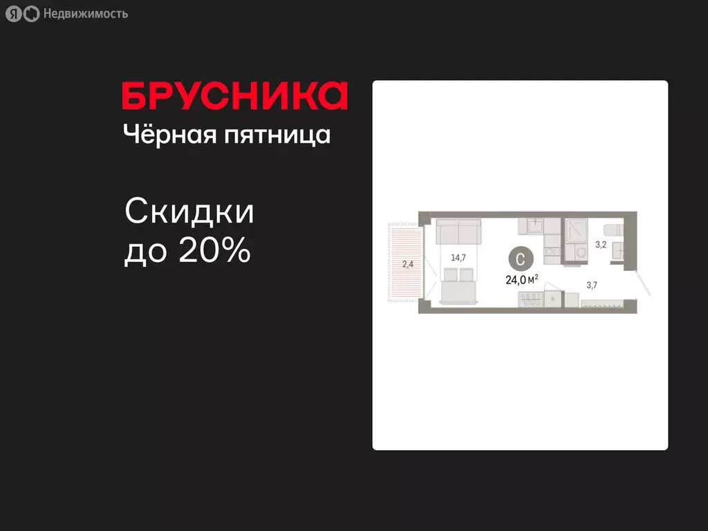 Квартира-студия: Новосибирск, Большевистская улица, 66 (23.99 м) - Фото 1