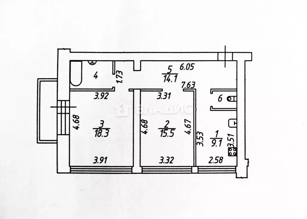 2-комнатная квартира: Вологда, улица Гагарина, 1Б (63.4 м) - Фото 1