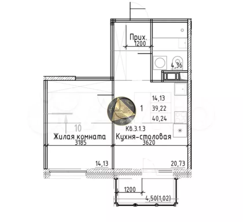 1-к. квартира, 40,8 м, 3/12 эт. - Фото 0
