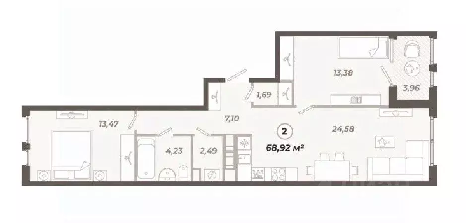 2-к кв. Санкт-Петербург ул. Коли Томчака, 21Д (68.92 м) - Фото 0