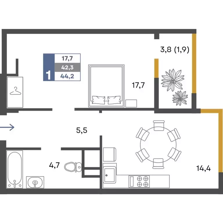 1-комнатная квартира: Перевальное, ЖК Предгорье (44.2 м) - Фото 1