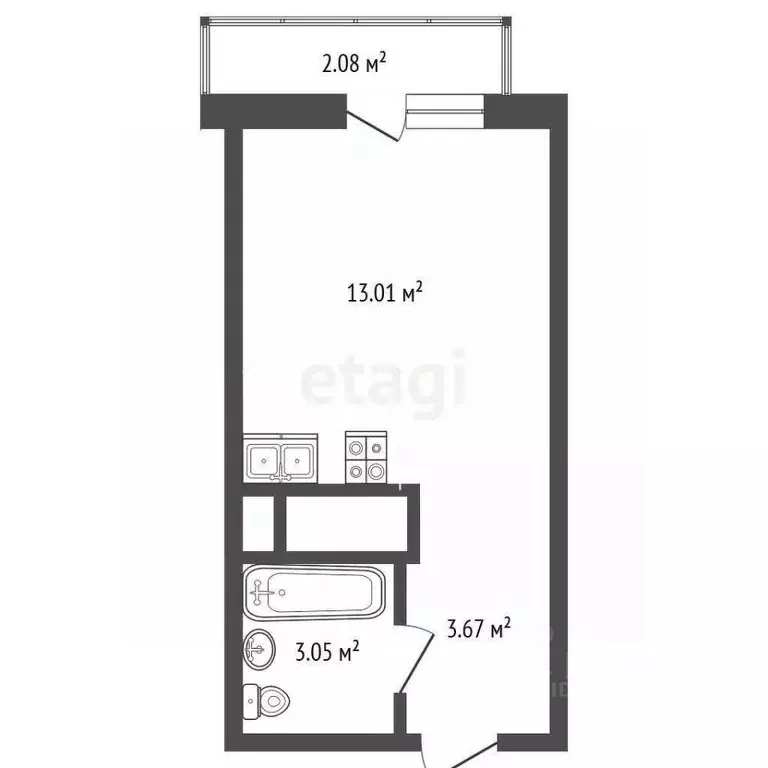 Студия Тюменская область, Тюмень ул. Краснооктябрьская, 16к1 (19.73 м) - Фото 1