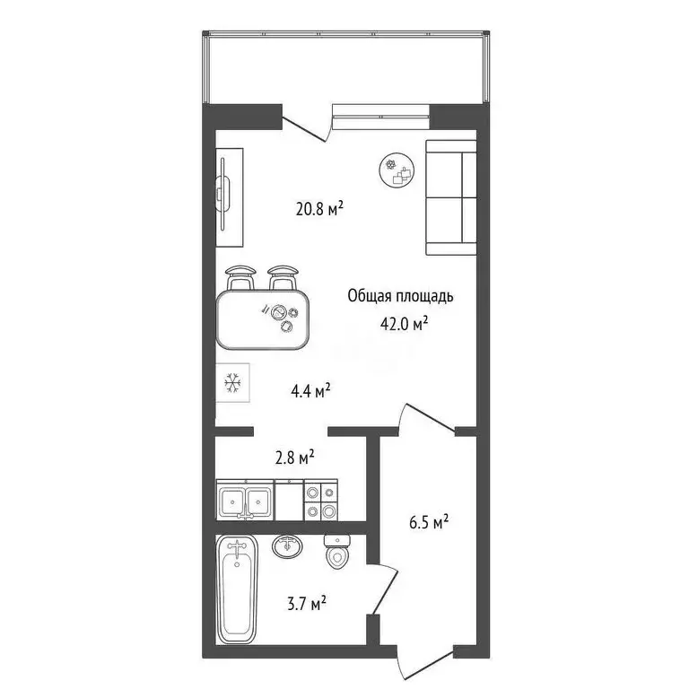 Квартира-студия: Новосибирск, Плющихинская улица, 3 (42 м) - Фото 1