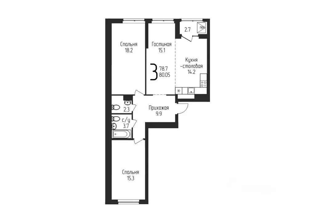 3-к кв. Башкортостан, Уфа ул. Бородинская, 19 (80.05 м) - Фото 1