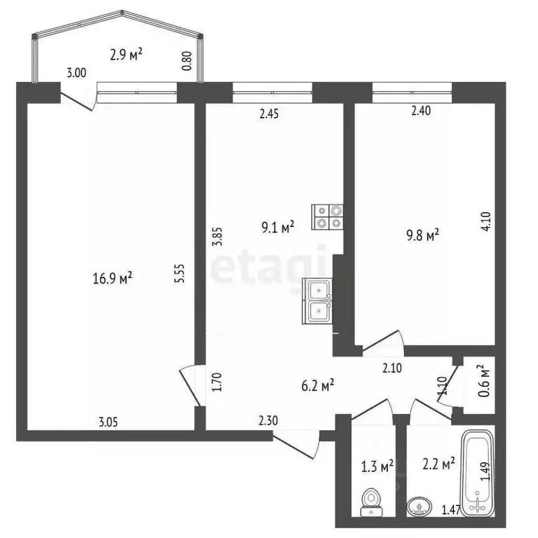 2-к кв. Саха (Якутия), Якутск ул. Ярославского, 7 (46.1 м) - Фото 2