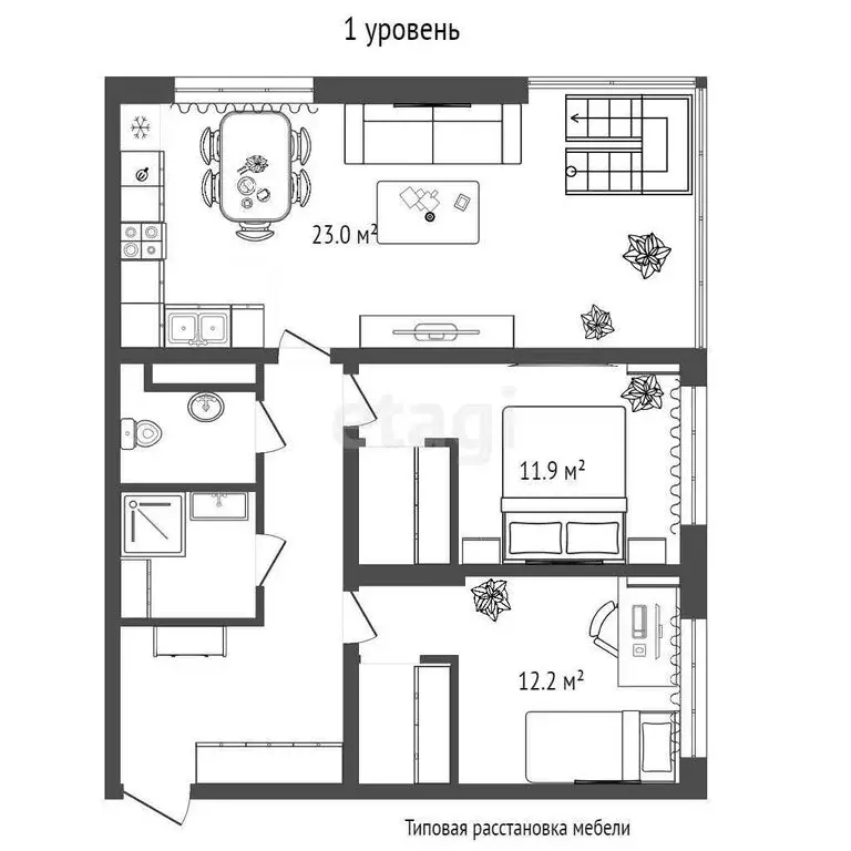2-комнатная квартира: Тюмень, улица Виктора Тимофеева, 9 (74 м) - Фото 1