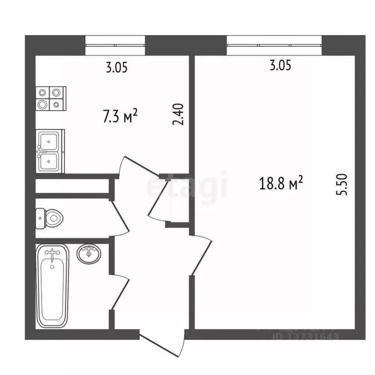 1-к кв. Псковская область, Печоры Индустриальная ул., 6 (32.8 м) - Фото 1