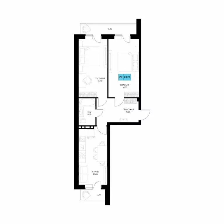 2-комнатная квартира: Республика Дагестан, Дербент (69.22 м) - Фото 1