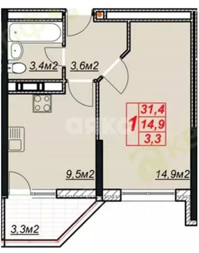 1-к кв. Краснодарский край, Анапа Крестьянская ул., 27к6 (34.7 м) - Фото 1