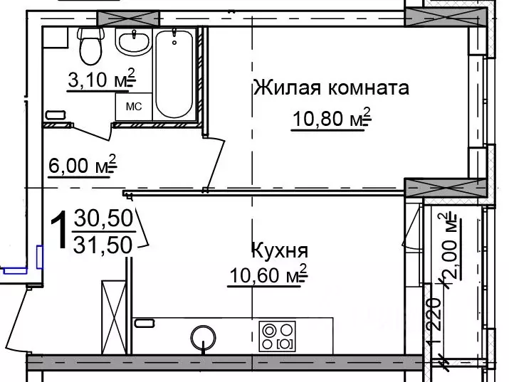 1-к кв. Нижегородская область, Нижний Новгород 52-й кв-л,  (31.5 м) - Фото 0