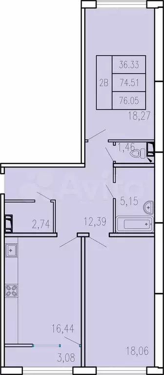 2-к. квартира, 76,1 м, 3/5 эт. - Фото 0