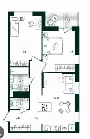 2-к кв. Тюменская область, Тюмень ул. Николая Глебова, 3 (63.0 м) - Фото 1