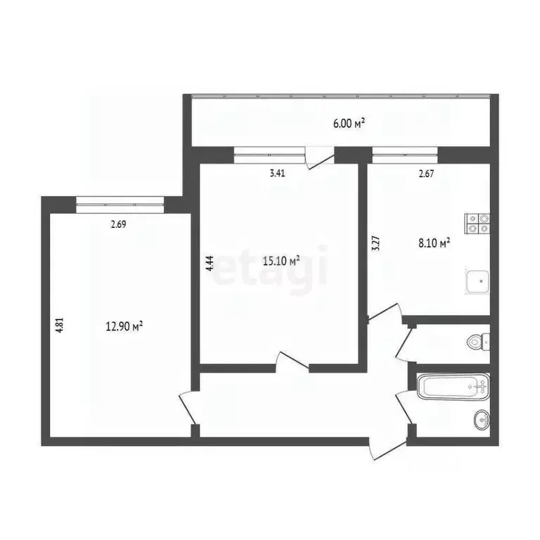 2-к кв. Тюменская область, Тюмень ул. Николая Чаплина, 119 (47.0 м) - Фото 2