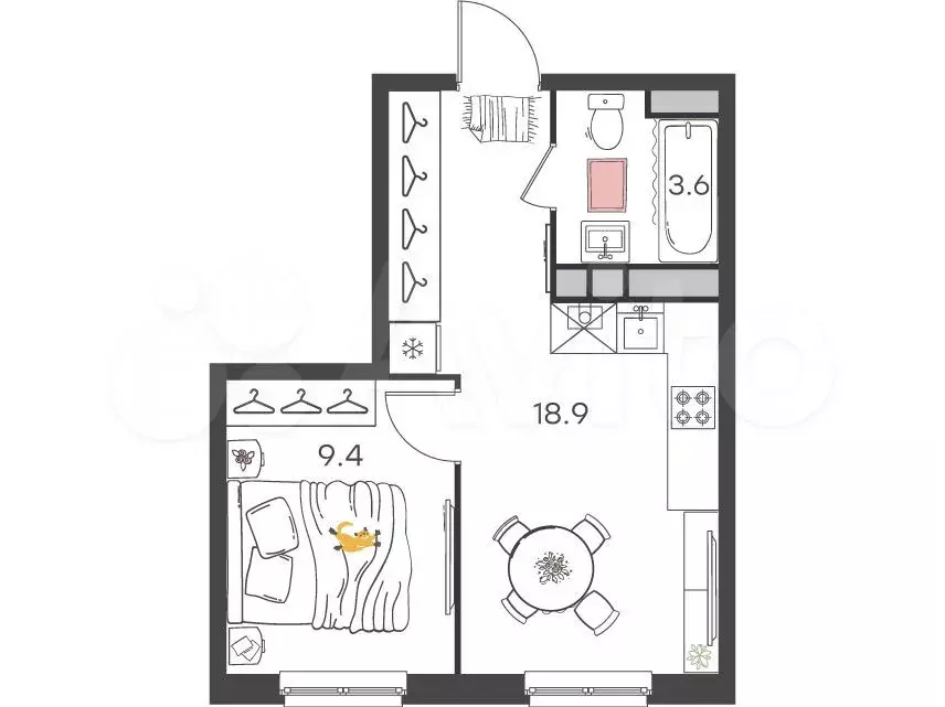 1-к. квартира, 31,9 м, 2/4 эт. - Фото 0