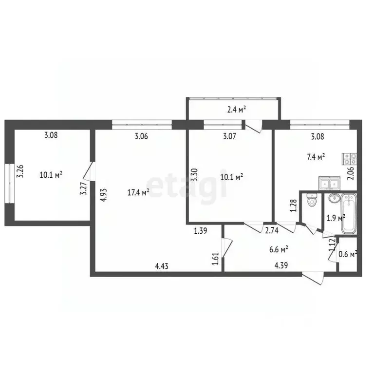3-к кв. Санкт-Петербург просп. Большевиков, 33К1 (55.0 м) - Фото 1