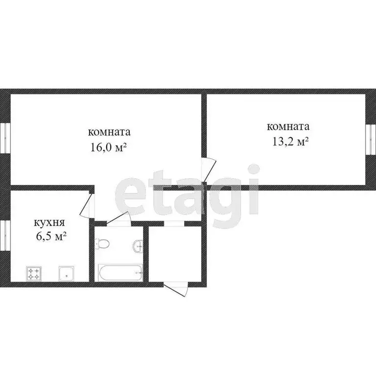 2-комнатная квартира: Тобольск, Аптекарская улица, 4 (40 м) - Фото 1