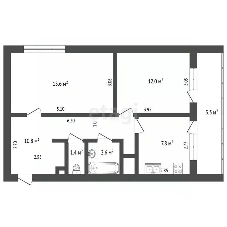 2-к кв. Мордовия, Саранск ул. Богдана Хмельницкого, 42 (50.2 м) - Фото 1