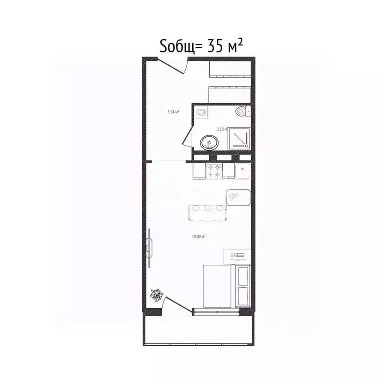 Студия Новосибирская область, Новосибирск Тульская ул., 80 (35.0 м) - Фото 2