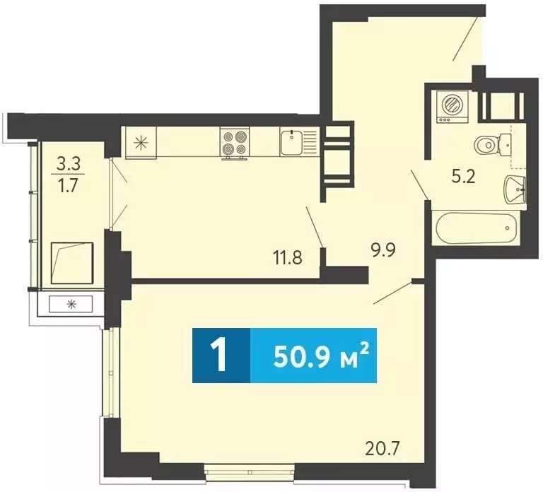 1-комнатная квартира: село Засечное, Прибрежный бульвар, 5 (50.9 м) - Фото 1