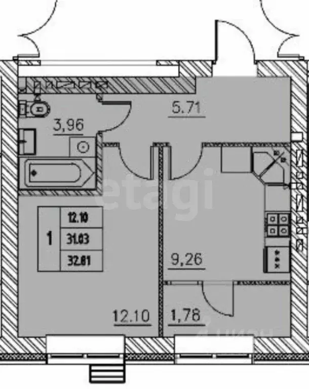 1-к кв. Татарстан, с. Высокая Гора ул. Хасана Шайдуллина, 1 (34.7 м) - Фото 2