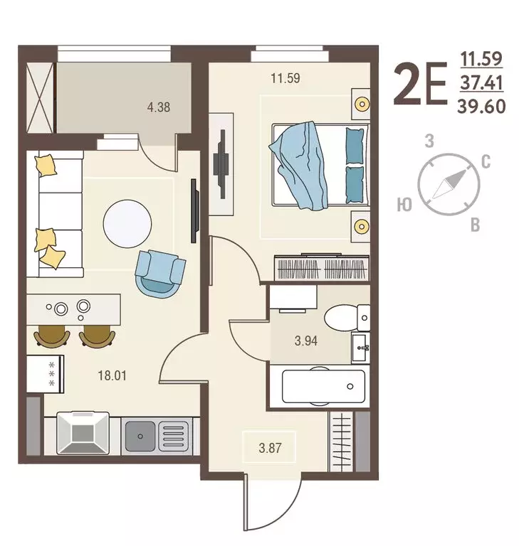 1-комнатная квартира: Курск, улица Энгельса, 115/4 (39.6 м) - Фото 0