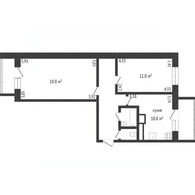 2-к кв. Белгородская область, Белгород Почтовая ул., 62в (55.0 м) - Фото 1