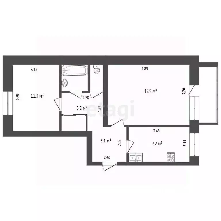 2-к кв. Тюменская область, Тюмень Полевая ул., 27 (50.9 м) - Фото 1