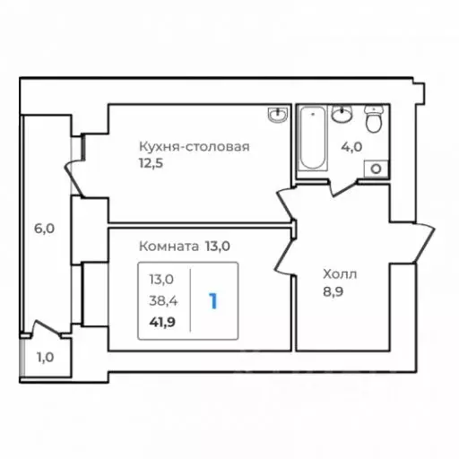 1-к кв. Амурская область, Благовещенск  (41.9 м) - Фото 0